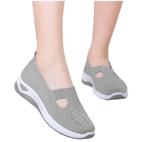 Women Orthopedic Casual Walking Shoes Breathable Soft Sole Slip On Shoes Lightweight Athletic Sneakers Size UK 5 Gray — view 2