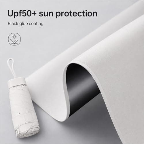 FERNVALE Mini Travel Folding Umbrella UPF 50+ Sun Protection & Rainproof Windproof Compact Umbrella, Lightweight Pocket Umbrella for Women and Men, Portable Folding Umbrella (White) — view 4