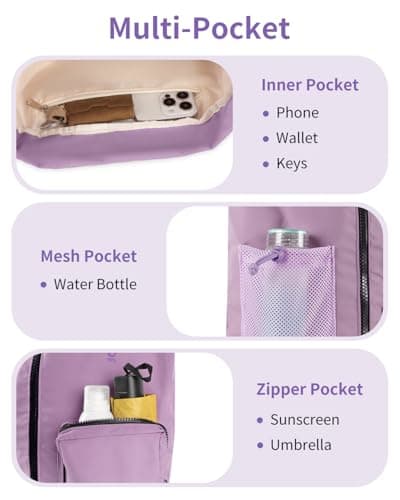WANDF Drawstring Gym Bag Sports Backpack with Shoes Compartment Water-resistant Swimming Bag for Men Women Ideal for PE School Travel Beach (Lilac Purple) — view 5