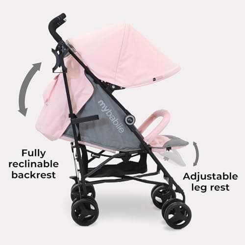 My Babiie MB02 Plus Stroller - from Birth to 4 Years (22kg), Lightweight & Compact Umbrella Fold, Travel Buggy for Toddlers, Pushchair Includes Cup Holder and Rain Cover - Pink & Grey — view 4