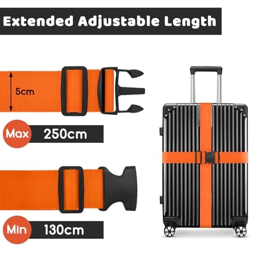 WISYOK Luggage Straps Extended, 2 Pack, 130-250cm Adjustable, Orange — view 2