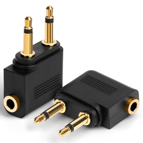 AXFEE 2PC Airplane Flight Headphone Adapters(Gold Plated 3.5mm,Black)