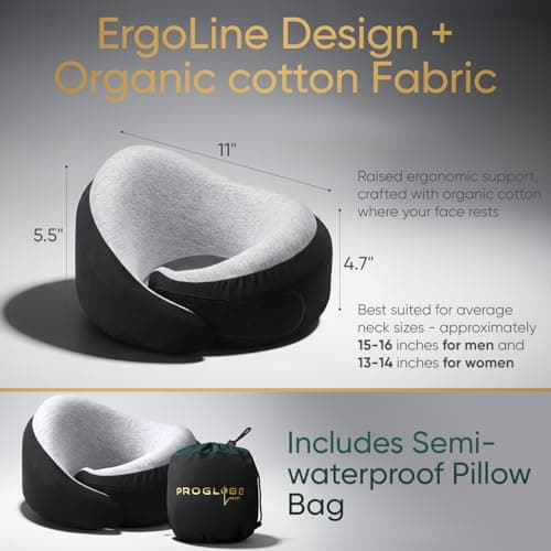 Proglobe Luxe Neck Support Pillow, Memory Foam, Organic Cotton, Charcoal — view 5