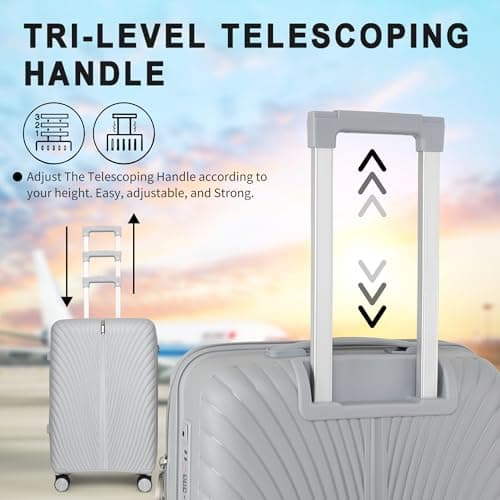 Fly Kite Luggage 24 Inch Medium Suitcase 100% Polypropylene Hard Shell with Aluminium Trolley Handle Real TSA 3 Digit Secure Lock 360° Smooth Wheels Lightweight Suitcase|Light Grey — view 5