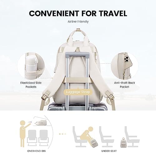 LOVEVOOK Womens Backpack, 17.3 inch Large Laptop Rucksack Bag for Women, Lightweight Ladies Laptop Bag School Bags with USB Port, Fashion Daypacks Back Pack for Uni Office Business Travel, Cream — view 5