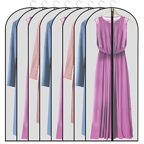 WAORZMK Long Dress Bags, 8 Pack 60 Inch Clear Plastic Garment Covers