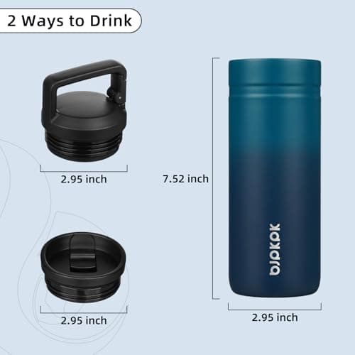 BJPKPK Insulated Water Bottle with 2 Lids,600ml Double Wall Stainless Steel Vacuum Tumbler Travel Coffee Mug,Wide Mouth Thermal Cup,Sea — view 4