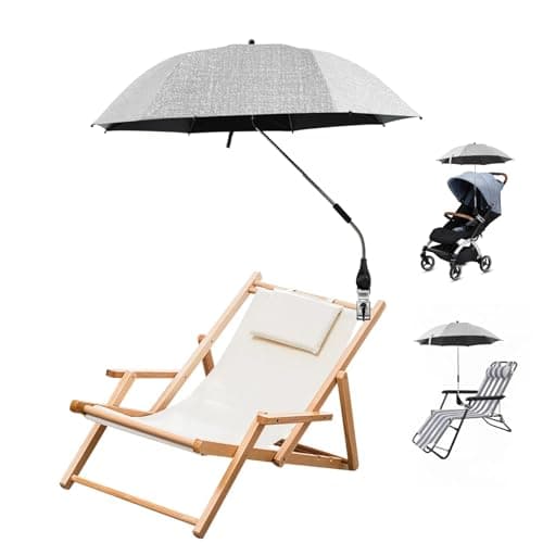 Jokapy Garden Umbrella Parasol Portable,Camping Chair Umbrellas Multifunctional Clip-on Beach Umbrella with Universal Clamp 360° Adjustable,Beach Chair Parasol Umbrellas for Wheelchair (Grey)