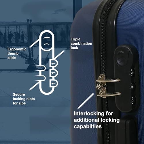 Planet Direct Navy Cabin Suitcase (55x36x23cm) | Hard Shell Lightweight Suitcase | 3-Digit Lock | 4 Spinner Wheels | Telescopic Handle | Carry On Luggage — view 6