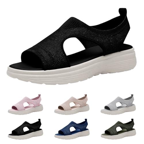 Water Shoes Women, Womens Trainers Ladies Summer Fashion Casual Plus Size Cushioned Sandal Wedge Shoes Walking Lightweight Comfy Breathable Shock Abosrbing Orthopedic Swim Sandals Arch Support Black — view 5