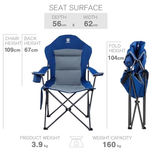 EVER ADVANCED Camping Chairs for Adults Heavy Duty Up to 160kg Blue — view 3
