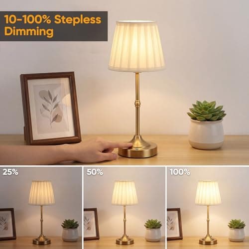 Rechargeable Table Lamp,6500mAh Cordless Touch Bedside Lamp,Battery Operated Night Light with Fabric Shade,Stepless Dimmable Portable Table Lamps for Living Room Dining Room Bedroom Bar Kitchen — view 2