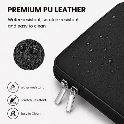 RAINYEAR 16 Inch Laptop Sleeve Soft PU Leather Water Resistant Case, Black — view 4