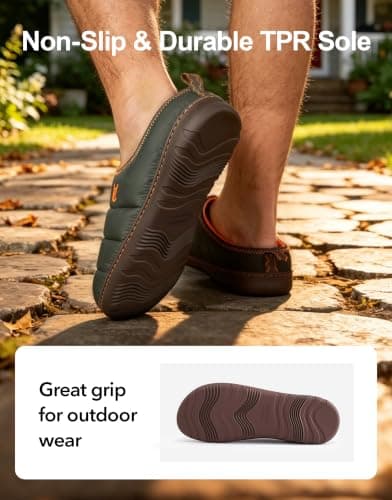 VeraCosy Mens Quilted Slip On slippers with Anti Outsole Olive,6-7 UK — view 5