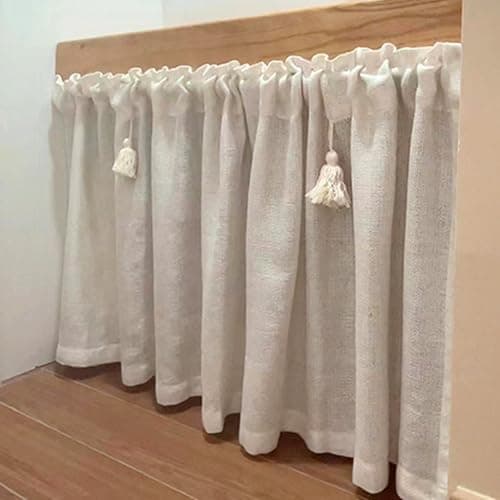 GUAWJRZDP Retro cotton and linen short curtains, curtains under the sink, Nordic style door curtain, shading and ventilation, tassel decoration, rod installation, one piece (Size: W150XH80(CM)) — view 2