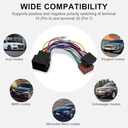 Hoembpn Car Radio ISO Adapter Cable 16 Pin ISO Wiring Harness Connector Adaptor Car Stereo Radio Loom Universal+DIN Plug Power Audio Antenna Adapter Kit Compatible with Audi/BMW/VW — view 6