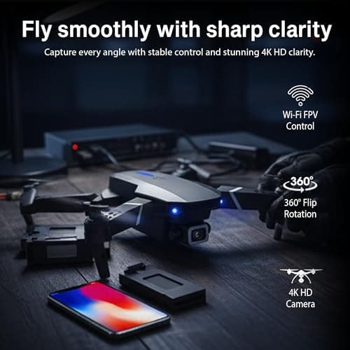 SGM-E88 4K Drone with Camera – Foldable Cameras Drone with Dual Camera Wifi RC Quadcopter 360° Rotation Stunt, Drones with Camera 4K Professional for Kids & Adults with 2 Batteries & Bag — view 3