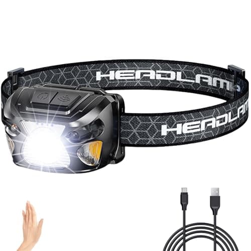 Head Torch Rechargeable,Headlamp with 6 Modes,Red Light & Motion Sensor