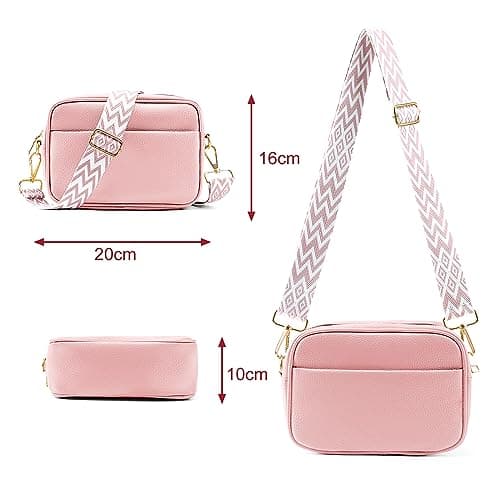 TIAASTAP Crossbody Bags for Women - Leather Handbags & Shoulder Bags Ladies Camera Cross Body Bag with Adjustable Wide Strap and Chain for Travel Shopping Work (Pink) — view 6