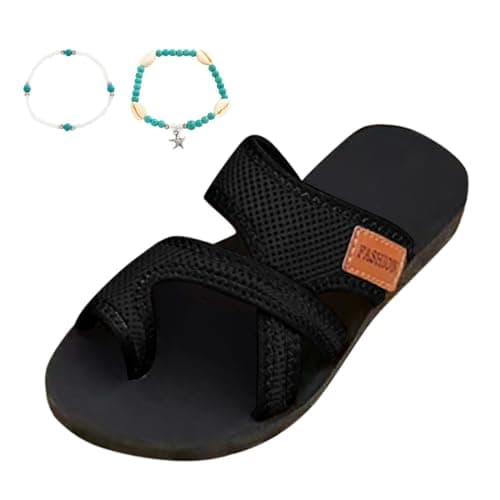 Women's Lightweight Canvas Flip Flops for Beach and Casual Summer Wear, Soft Fabric Straps with Cushioned Footbed, Non-Slip Outdoor Slippers (Black, 6.5)