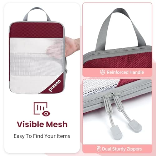 Prezon Versatile 6-Set Compression Hollow Packing Cubes, Full Open Visible Design, Space-Saving and Lightweight, Customized Cationic Material, Portable and Durable Luggage Organizer, Burgundy — view 4