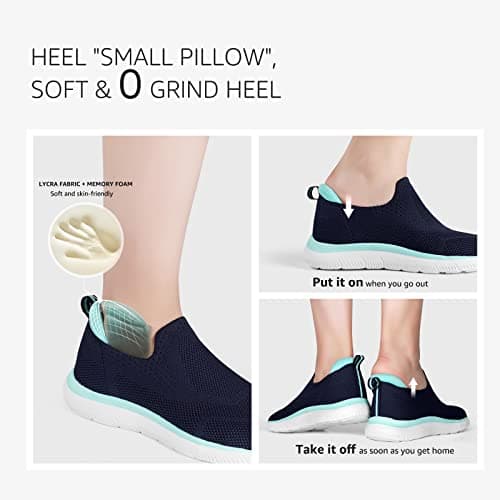 HKR Womens Trainers Slip on Ladies Shoes Walking Tennis Comfortable Nursing Sneakers Work Memory Foam Mesh Arch Support Navy Teal UK 5.5 — view 3