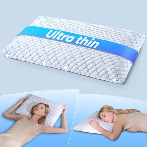 Wuly4ever Ultra Thin Memory Foam Pillow 2.25 inch for Stomach Sleepers, Low Profile Flat Pillow for Minimal Height Support, Slim Pillow With Removable Cooling Cover, 60×40×5.7cm