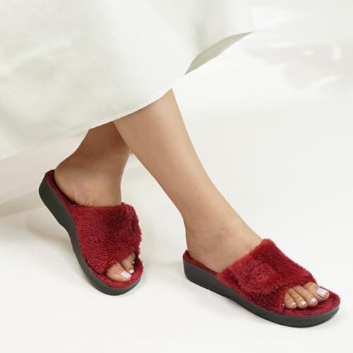 AEROTHOTIC Open Toe Slippers for Women Outdoor Arch Support Sandals Planter Fasciitis Relief Comfortable Soft Footbed & Stylish Straps with Non-Slip Sole Travel Fashion Slides Footwear, Gemma Maroon — view 6