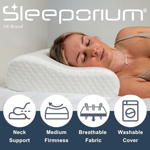 Sleeporium® Memory Foam Neck Pillow | Medium Firmness, Ergonomic Support Pillow for Side and Back Sleepers with Washable Bamboo Cover - UK Brand — view 2