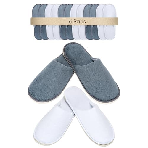 Defresit 6 Pairs Hotel Slippers, Soft Coral Velvet Travel Slippers, Non Slip Spa Slipper with Thick 7mm Soles, Reusable Guest Slipper or Guests, Home, Spa & Airplane (3 pairs grey+3 pairs white)