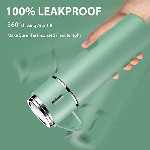 TOPAHGOD Vacuum Flask Water Bottle with Leakproof Lid & Handle, Green — view 3