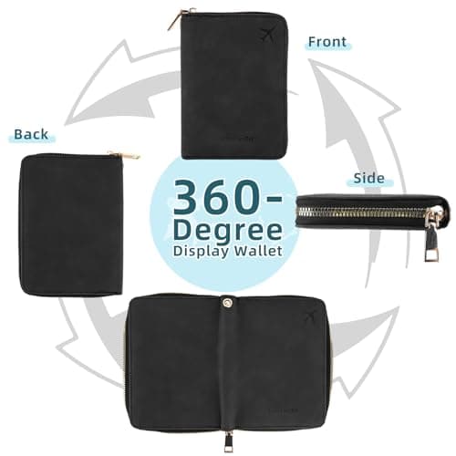 Zidoley Passport Holder Travel Wallet RFID Blocking, PU Leather Travel Document Organiser with Zipped Closure & Wrist Strap, Document Organiser, Holiday Travel Essentials for Men & Women (Black) — view 6