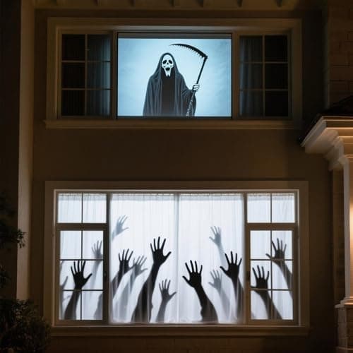 AAJK 120in Rear Projection Screen for Halloween, Portable Window Projector Screen, Holographic Rear Projection Fabric 102.3"×59" for Halloween Videos with Mounting Kit