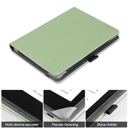 HGWALP Universal Case for 6" eReaders, Folio Leather Stand Cover with Handstrap Compatible with All 6 inch Paperwhite/Kobo/Tolino/Pocketook/Sony E-Book Reader-Matcha — view 3