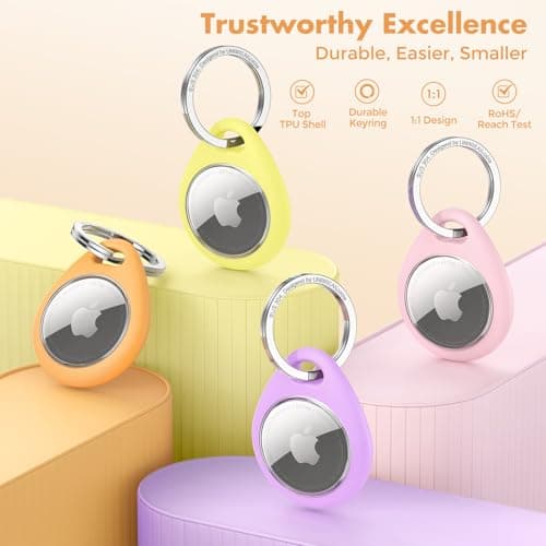 UNBREAKcable 360° Protective Case for AirTag (1st & 2nd Generation) [4 Pack], TPU Full Cover Keyring Holder with 304 Stainless Steel Keychain, Scratch-Resistant Design for Keys, Bags, Luggage — view 2