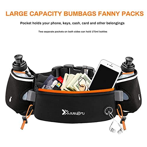Number-one Running Belt with Water Bottles(2 x 175ML), Hydration Belt Waterproof Waist Pack Bag Fits iPhones Adjustable Sports Waist Pouch for Marathon Running Hiking Cycling, Orange, One Size — view 4