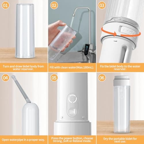 Rechargeable Portable Travel Bidet 180ML, IPX7 Waterproof Electric Bidet Sprayer with 3 Spraying Modes for Personal Hygiene Cleaning, Soothing Postnatal Care, Perineal & Hemorrhoid Treatment — view 6