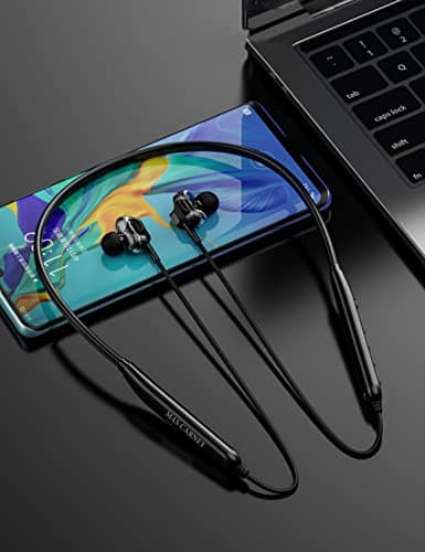 MAS CARNEY [Pack of 2] Wireless Bluetooth in-Ear Earphones BI2，Neckband Magnetic Headphones with Microphone Dual Drivers for Phone Call Music Running Sports Gym, Black — view 6