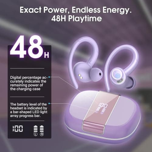 Sport Wireless Earbuds, 48H Bluetooth 5.3 Headphones with Earhooks, ENC Mic — view 4