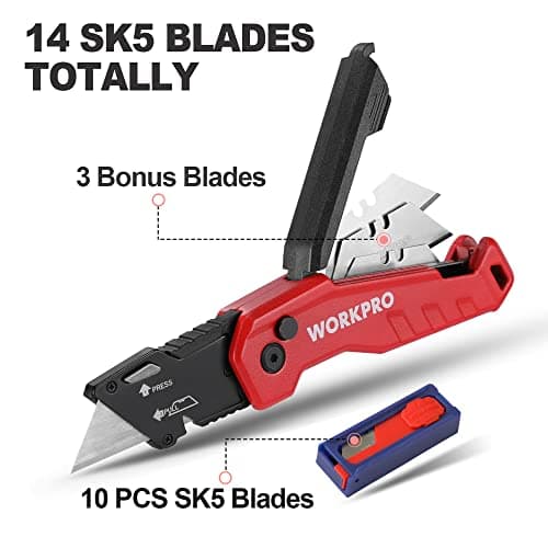 WORKPRO Folding Utility Knife, Aluminium Box Cutter, Red — view 4