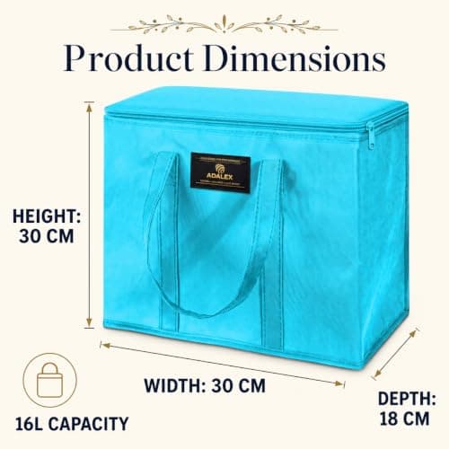 Adalex Global 16L Cool Bag Cooler Bag and Cooler Box, Insulated Food Delivery for Uber Eats, Thermal for Hot and Frozen Food, Picnic and Grocery Delivery, Freezer Shopping (30x18x30cm 16l Blue, L) — view 4