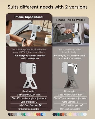 MOFT Phone Tripod Stand Selfie Stick for iPhone, Multi-Angles iPhone Stand, Lightweight & Portable Phone Holder, Strong Magnets, MOVAS Vegan Leather, Travel Essentials, Jet Black (Without Card Slot) — view 2