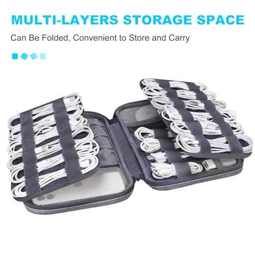 Lacdo Cord Organizer Travel, Cable Organizer Bag Case, Portable Electronics Organizer Travel Case, 6 Layer Large Capacity Charging Cords Storage Organizer for Cables, SD Card, Travel Essentials, Gray — view 3