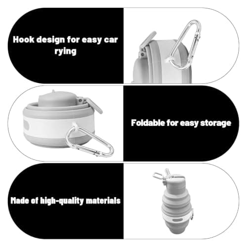 Linhono​ Collapsible Water Bottle, Foldable Travel Water Bottle with Carabiner, Leakproof Collapsible Water Bottle for Hiking Backpacking Outdoor Activities, Portable Folding Water Bottle — view 3