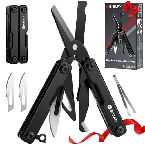BIBURY Multitools, Keychain EDC Gadgets, Foldable Scissors, Black BI2052AB