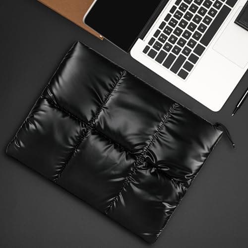 BAAGOAZ 13-14 Inch Puffy Laptop Sleeve, Quilted Metallic Black MacBook Case — view 6