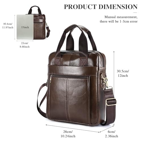 BAIGIO Mens Leather Handbag Crossbody Shoulder Messenger Bag Small Briefcase iPad Tablet Case for Work School Business Travel (Brown) — view 5