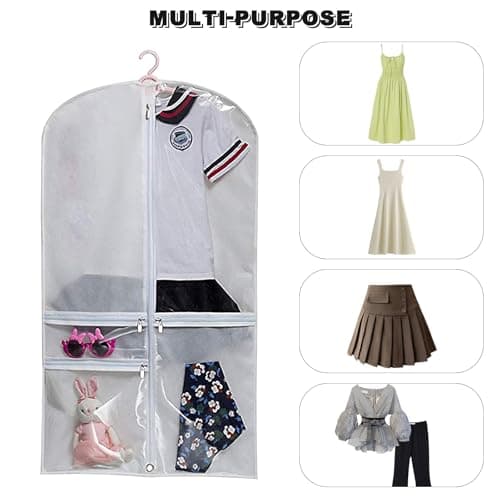 50.4" Hanging Garment Bag with 3 Zipper Pockets, Waterproof Clothes Covers, Hanging Dress Bags with 4 Zipper Pockets, Foldable Travel Garment Bag for Dancers Kids Women (White) — view 5