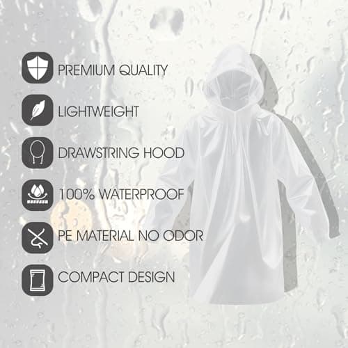 Czyan 3 Pack Disposable Rain Poncho,Emergency Disposable Raincoats Family Pack for Adults,Portable Travelling Hiking Camping Emergency Rainwear-Clear Ponchos with Sleeves & Hood — view 3