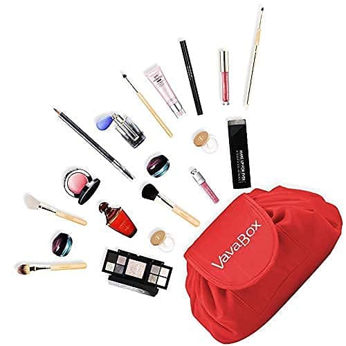 Vavabox Lazy Drawstring Makeup Bag, Flat Lay Cosmetic Bags (Red) — view 6